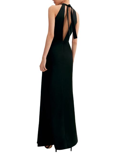 Classical Black Halterneck Satin Maxi Dress