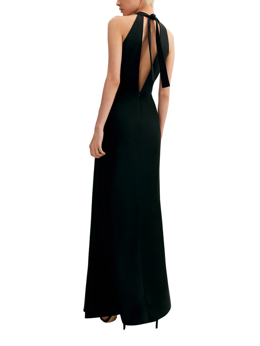 Classical Black Halterneck Satin Maxi Dress