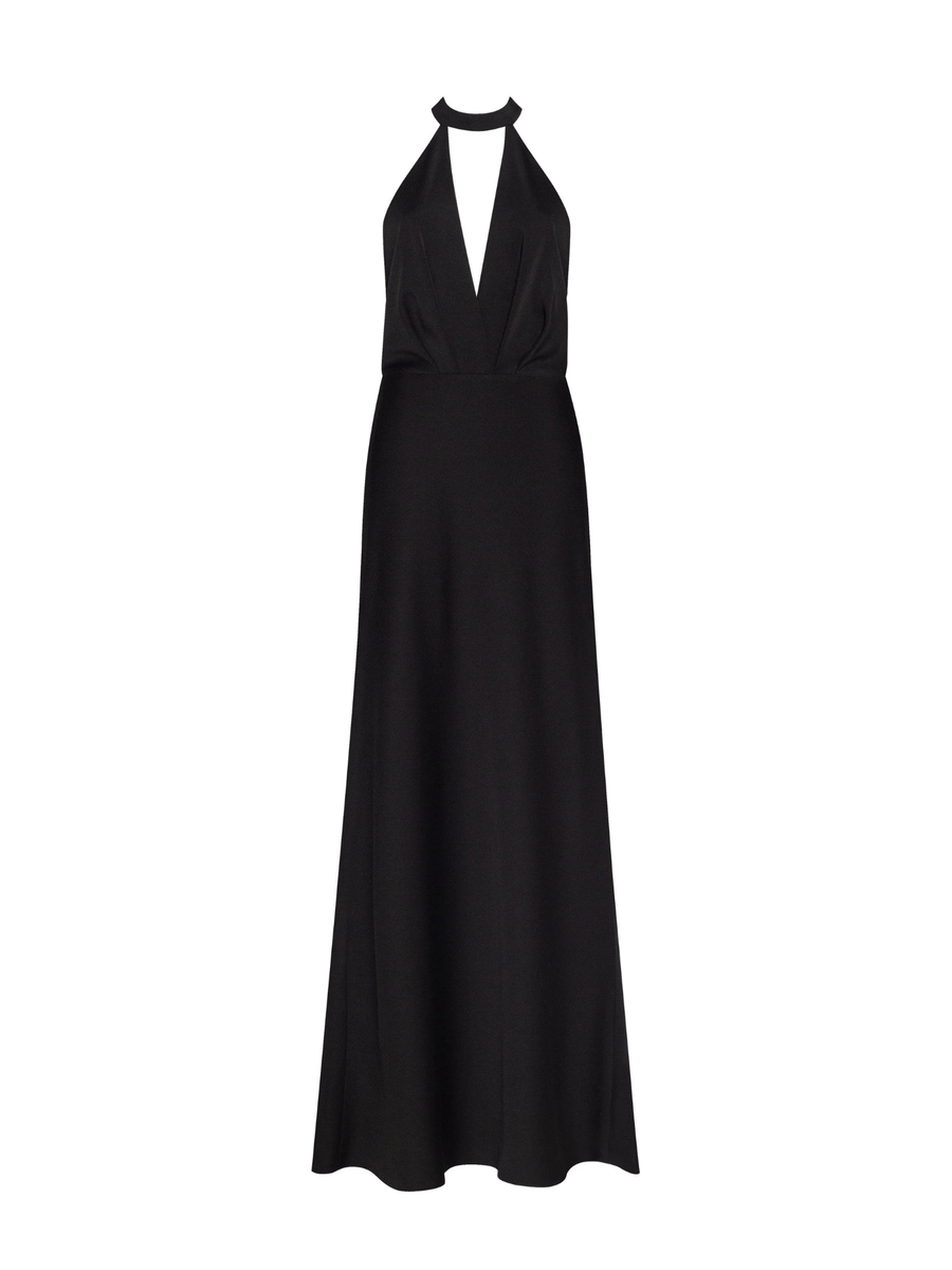 Classical Black Halterneck Satin Maxi Dress