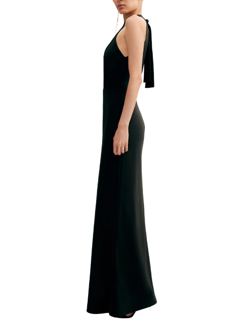 Classical Black Halterneck Satin Maxi Dress