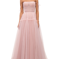 Misty Rose Tie-Straps Tulle Prom Dress
