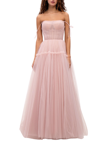 Misty Rose Tie-Straps Tulle Prom Dress