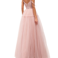 Misty Rose Tie-Straps Tulle Prom Dress