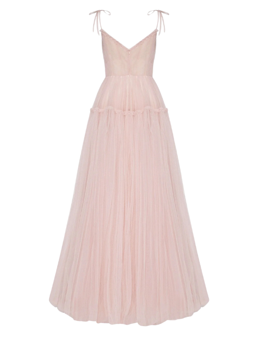 Misty Rose Tie-Straps Tulle Prom Dress