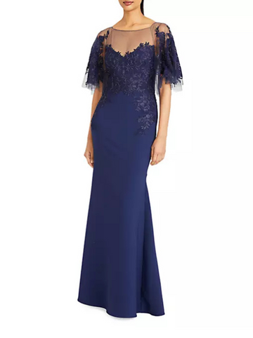 Verona Semi-Sheer Floral-Embroidered Gown