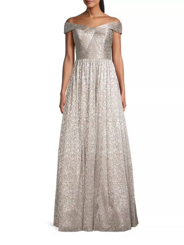 Metallic Off-The-Shoulder Gown Silver