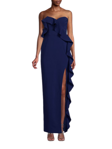 Ruffle Column Gown Blue