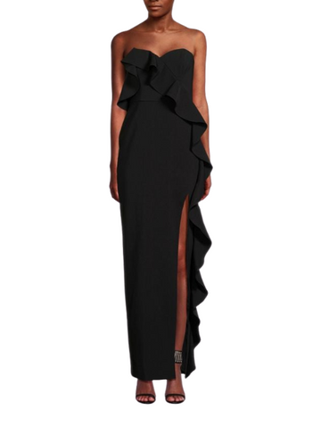 Ruffle Column Gown Black