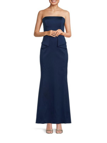Mikado Bandeau Fit & Flare Maxi Dress Blue