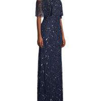 Beaded Embellished Off The Shoulder Gown Blue