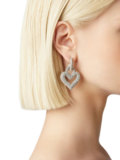 Heart Strass Earrings Silver