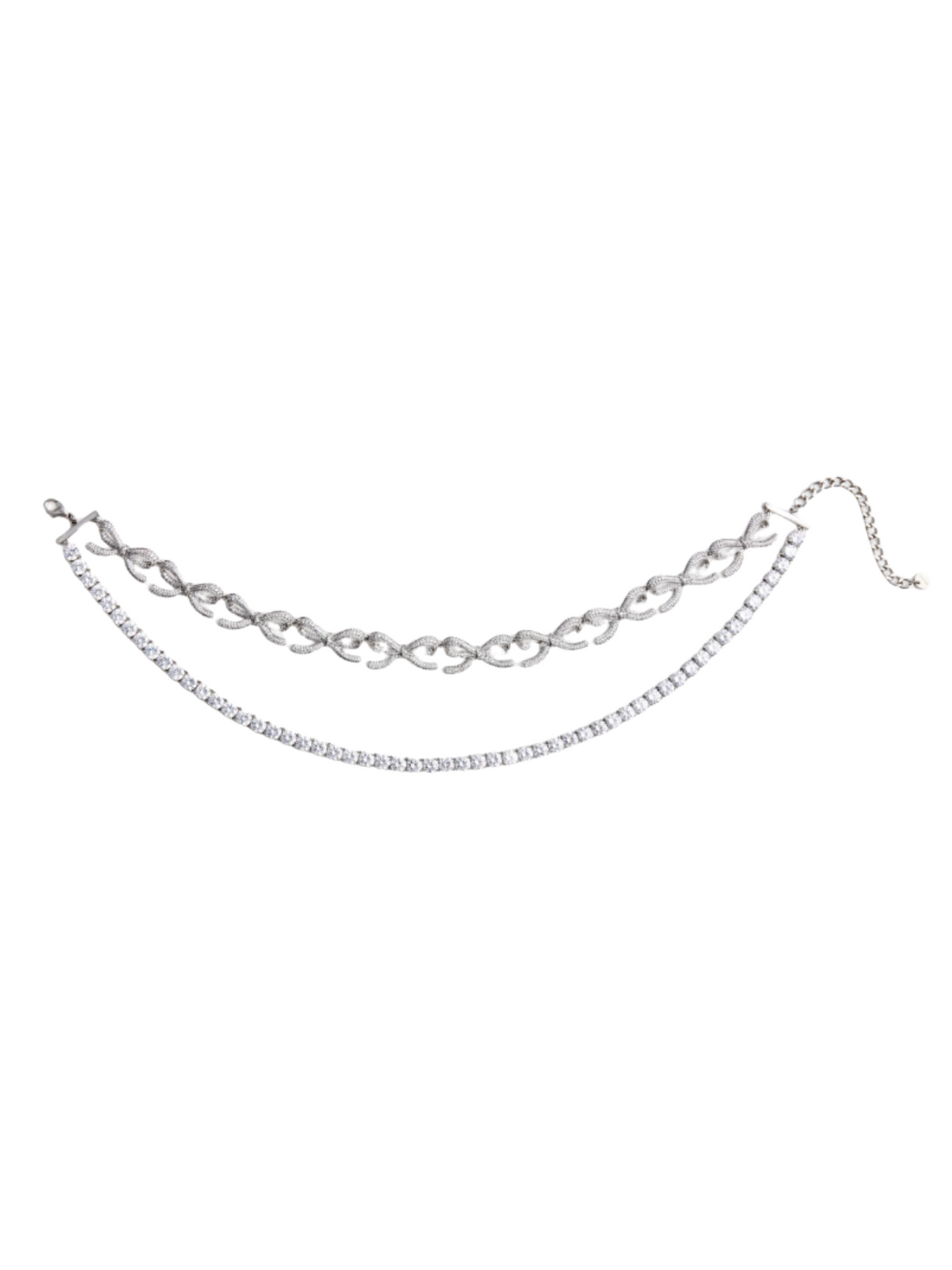 Crystal Bows Diamante Necklace Silver