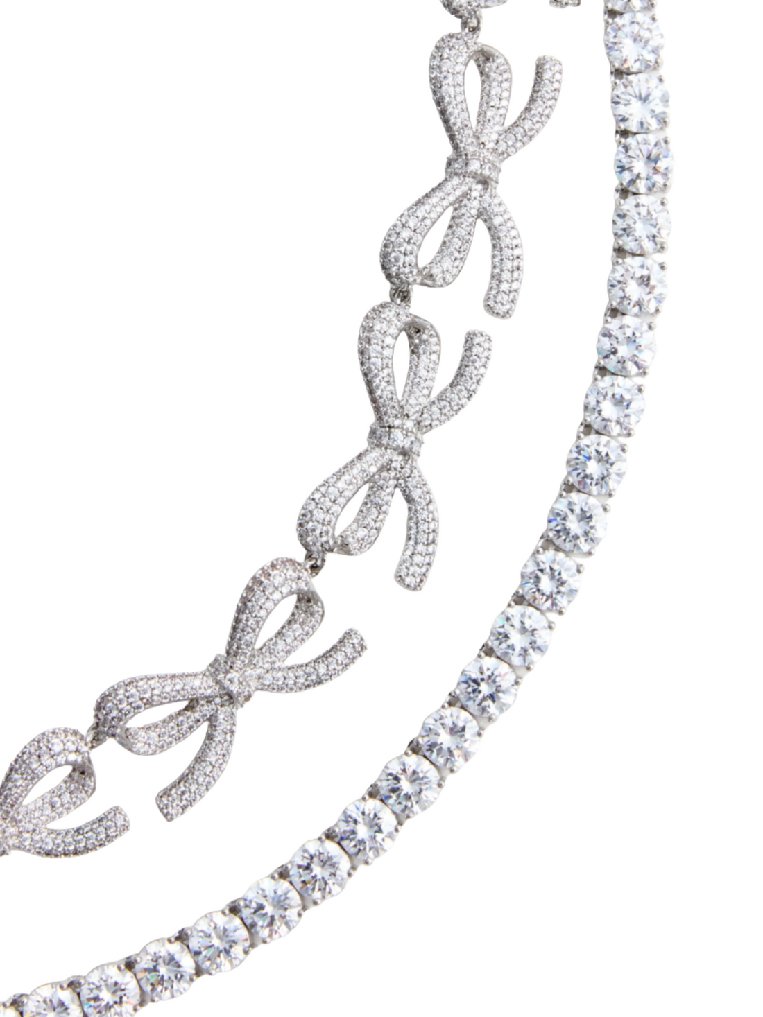 Crystal Bows Diamante Necklace Silver