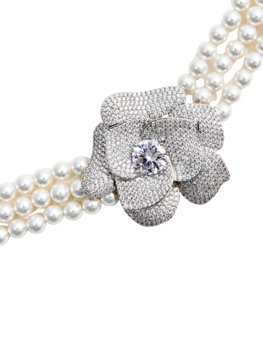 Crystal Flower Pearl Chocker