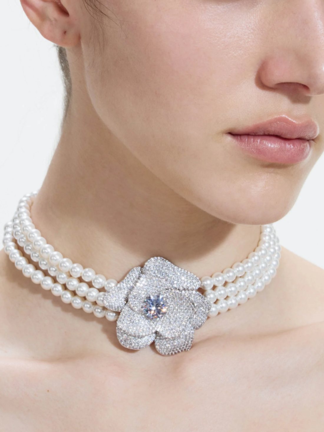 Crystal Flower Pearl Chocker