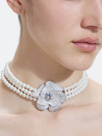Crystal Flower Pearl Chocker