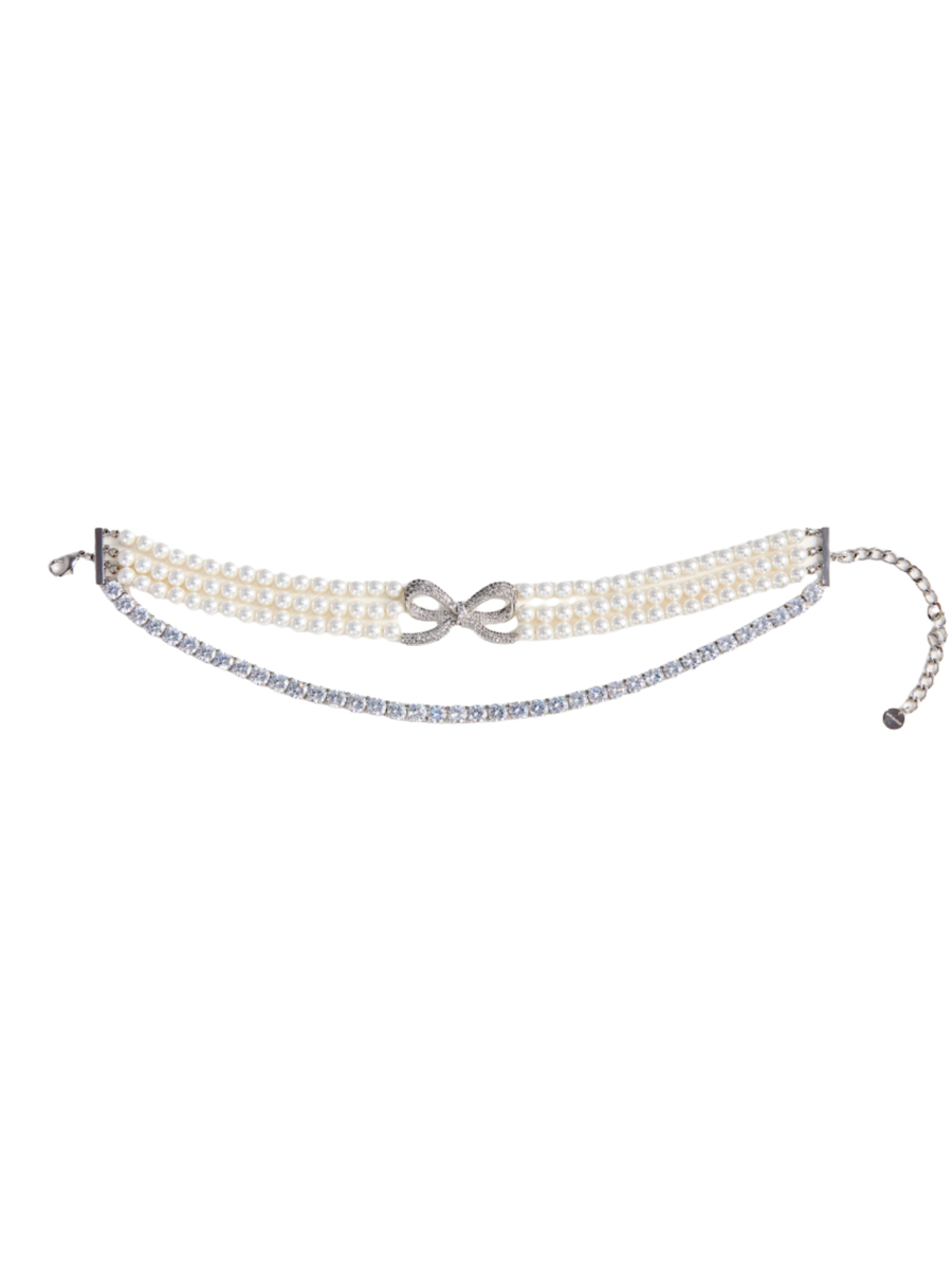 Pearl Crystal Bow Chocker