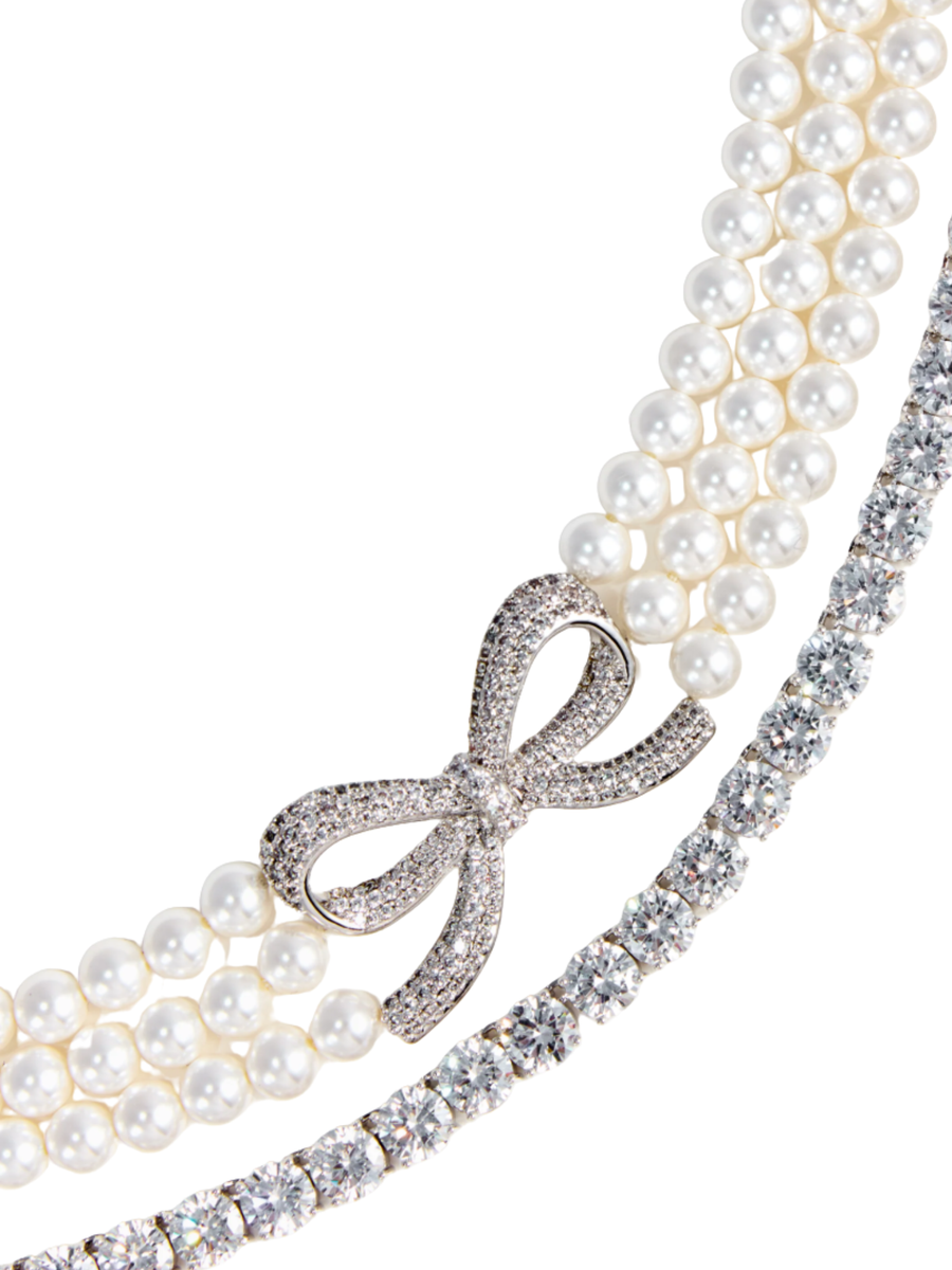 Pearl Crystal Bow Chocker