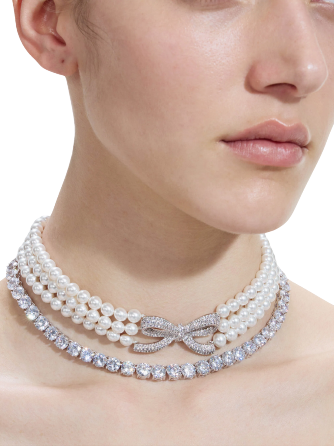 Pearl Crystal Bow Chocker