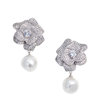 Crystal Flower Pearl Earrings