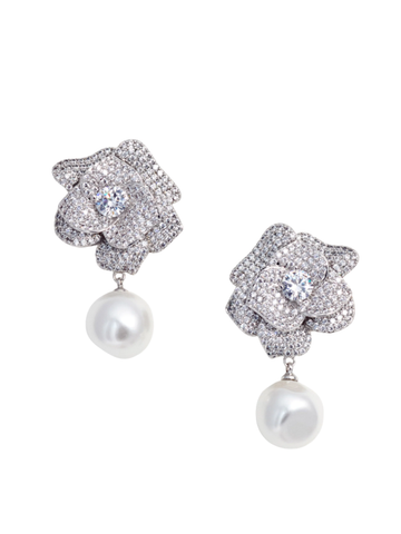 Crystal Flower Pearl Earrings