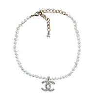 Pearl with Crystal CClogo Choker Silver