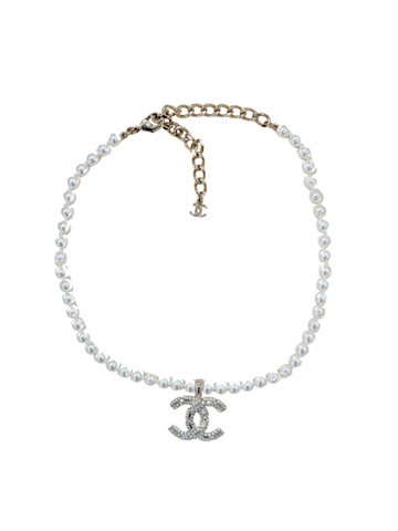 Pearl with Crystal CClogo Choker Silver