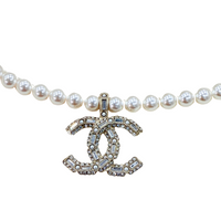 Pearl with Crystal CClogo Choker Silver