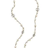 Pearly White with CC Silver Crystal Logo Long Necklace Silver