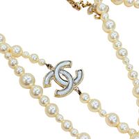 Pearl with CC Logo Long Necklace Lightgold