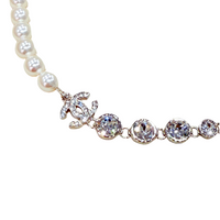 CC Logo Silver Crystal and Pearl Choker Silver