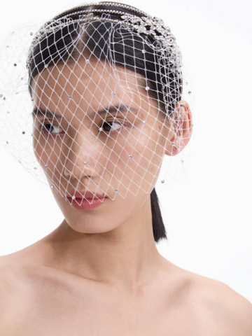 Crystal Embellished Veil Headband Silver