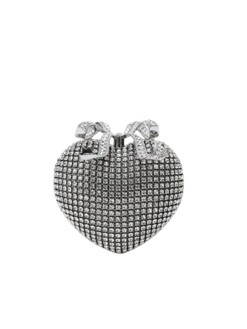 Silver Crystal Heart Clutch Silver