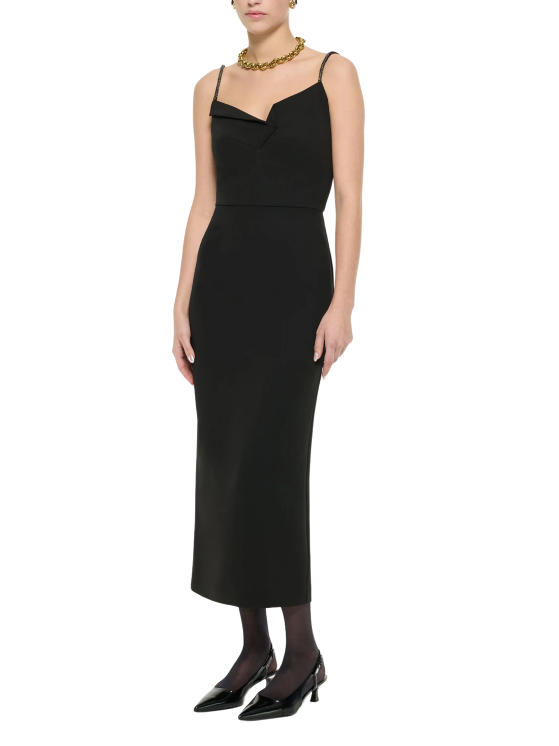 Diamante Strap Crepe Midi Dress