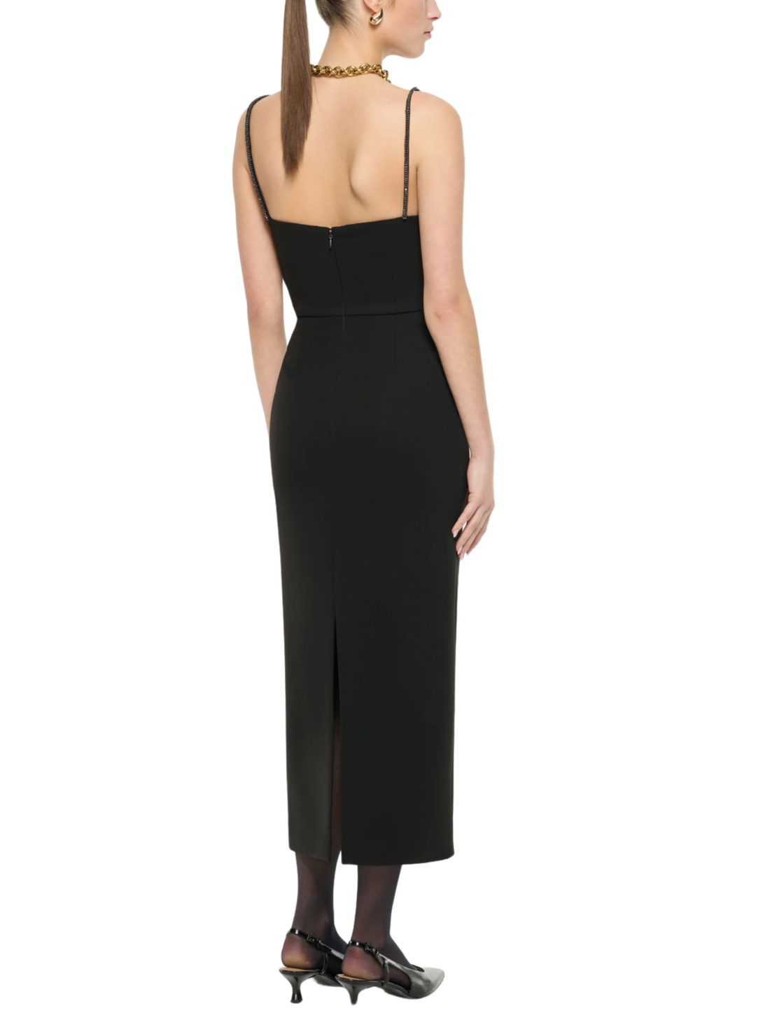 Diamante Strap Crepe Midi Dress