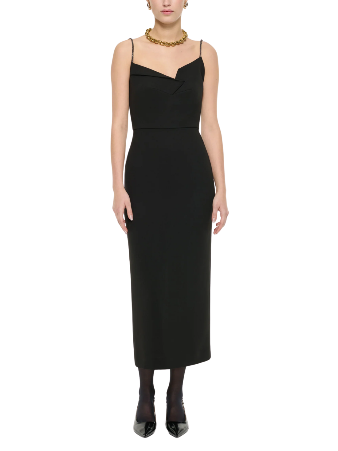 Diamante Strap Crepe Midi Dress