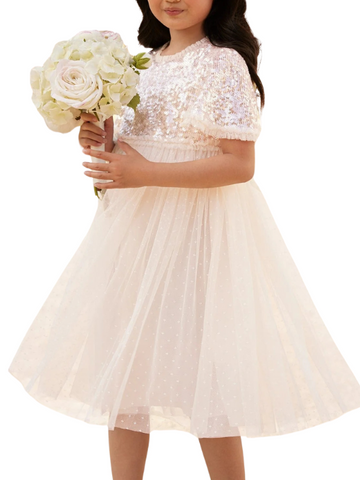 Mila Gloss Bodice Kids Dress Champagne