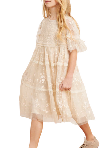 Sweetheart Lace Kids Dress Champagne