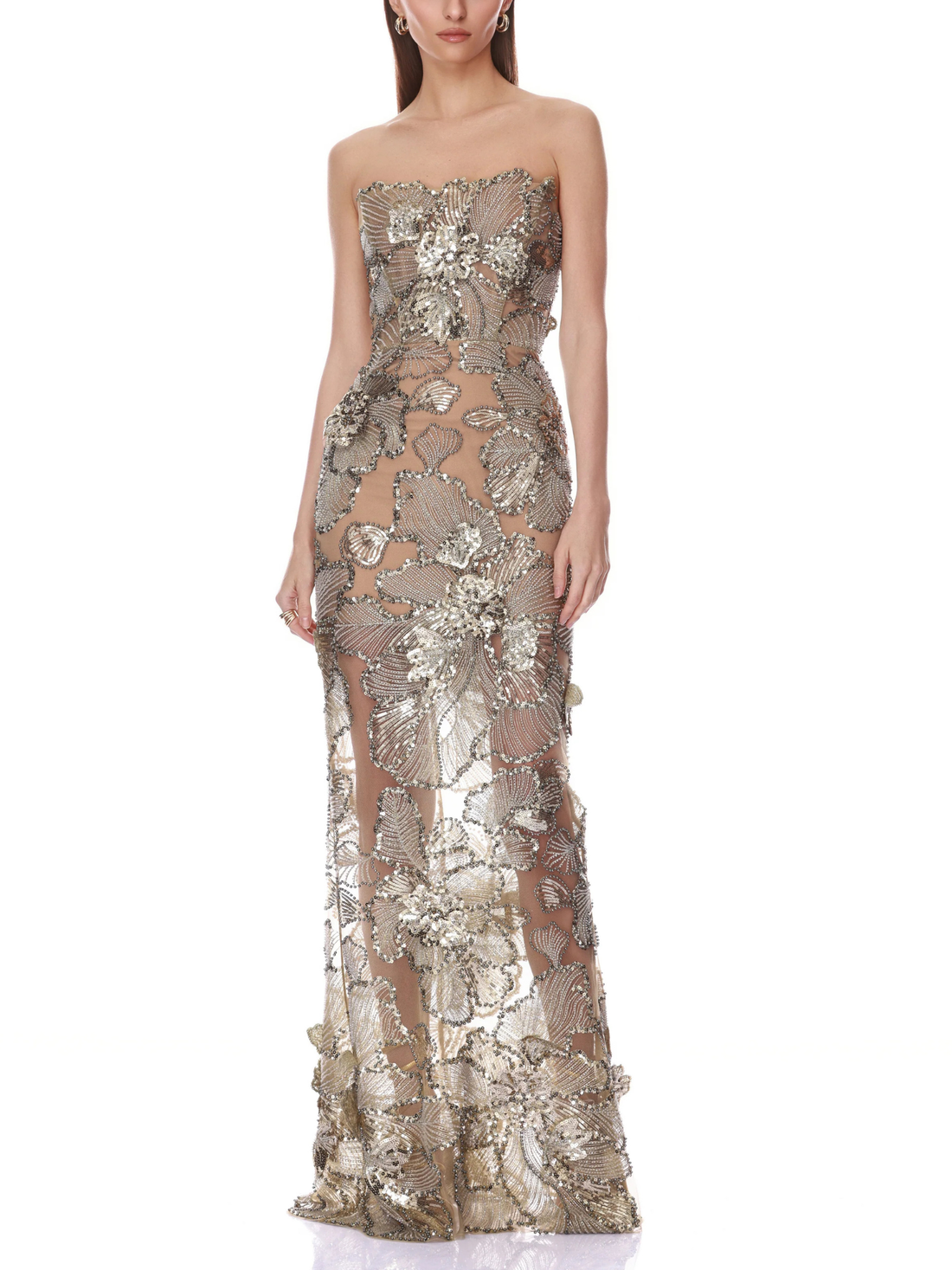 Tiffany Sequin Floral Farah Strapless Maxi Dress