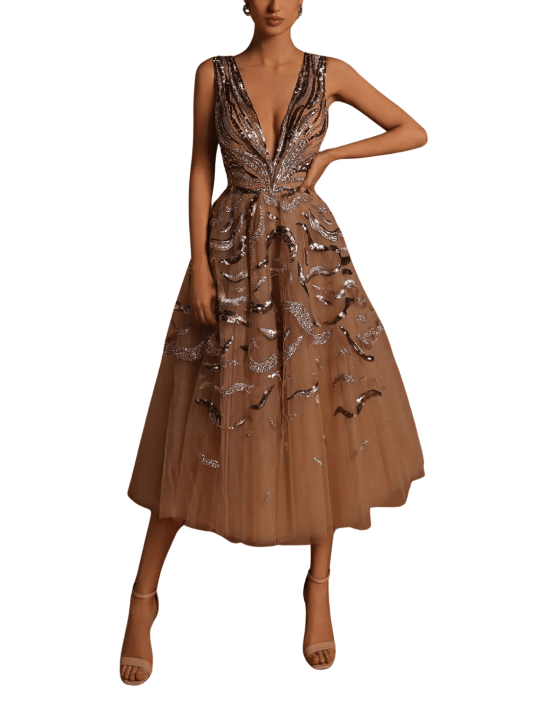 Alluring Plunging A - line Midi Dress by Tarik Ediz - Rental Hong Kong