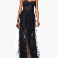 Angelina" Long Strapless Mesh Ruffle Dress by Betsy and Adam - Rental Hong Kong