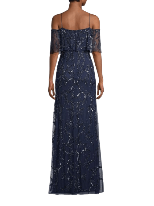 Beaded Embellished Off The Shoulder Gown Blue by Aidan Mattox - Rental Hong Kong