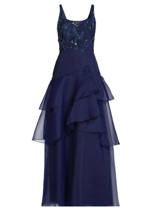 Beaded Organza Frill Ballgown Blue by Aidan Mattox - Rental Hong Kong
