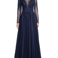 Beaded Tulle Gown Blue by Basix - Rental Hong Kong