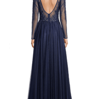 Beaded Tulle Gown Blue by Basix - Rental Hong Kong