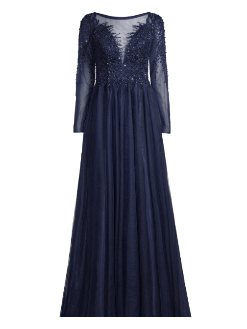 Beaded Tulle Gown Blue by Basix - Rental Hong Kong