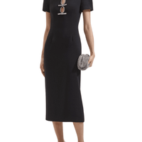 Black Crepe Diamante Bow Midi Dress Black by Self Portrait - Rental Hong Kong