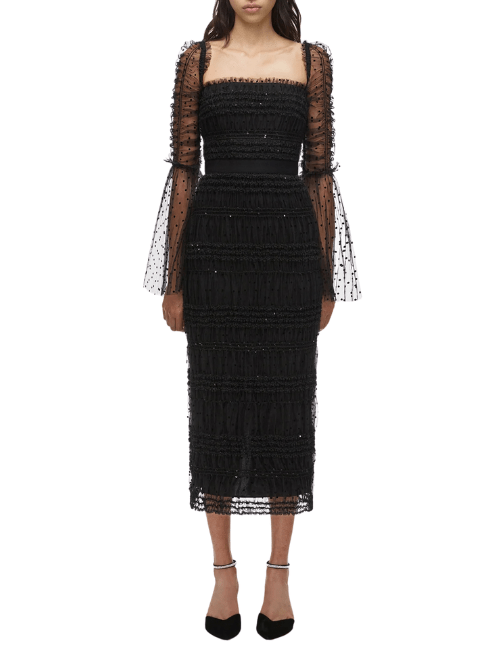 Black Dot Mesh Midi Dress Black by Self Portrait - Rental Hong Kong