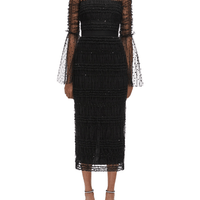 Black Dot Mesh Midi Dress Black by Self Portrait - Rental Hong Kong