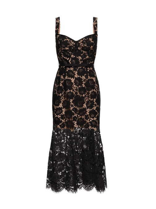 Black Fine Lace Midi Dress Black by Self Portrait - Rental Hong Kong